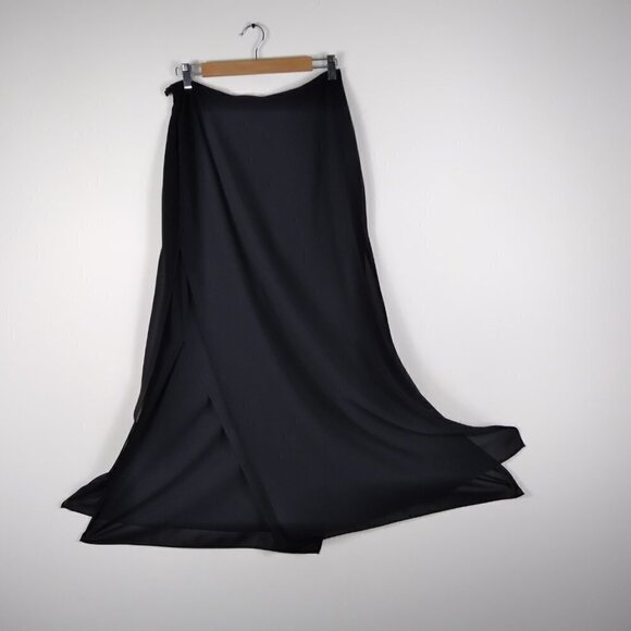 JS Collections  Black Straight Cut Semi Sheer 2 Paneled Maxi Skirt Sz 10 - Picture 3 of 7
